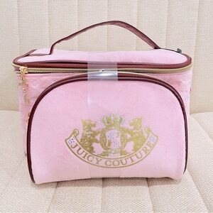 NEW Juicy Couture 2 Piece Set Pink Velour Heritage Y2K Makeup Bag Travel‎ Case
